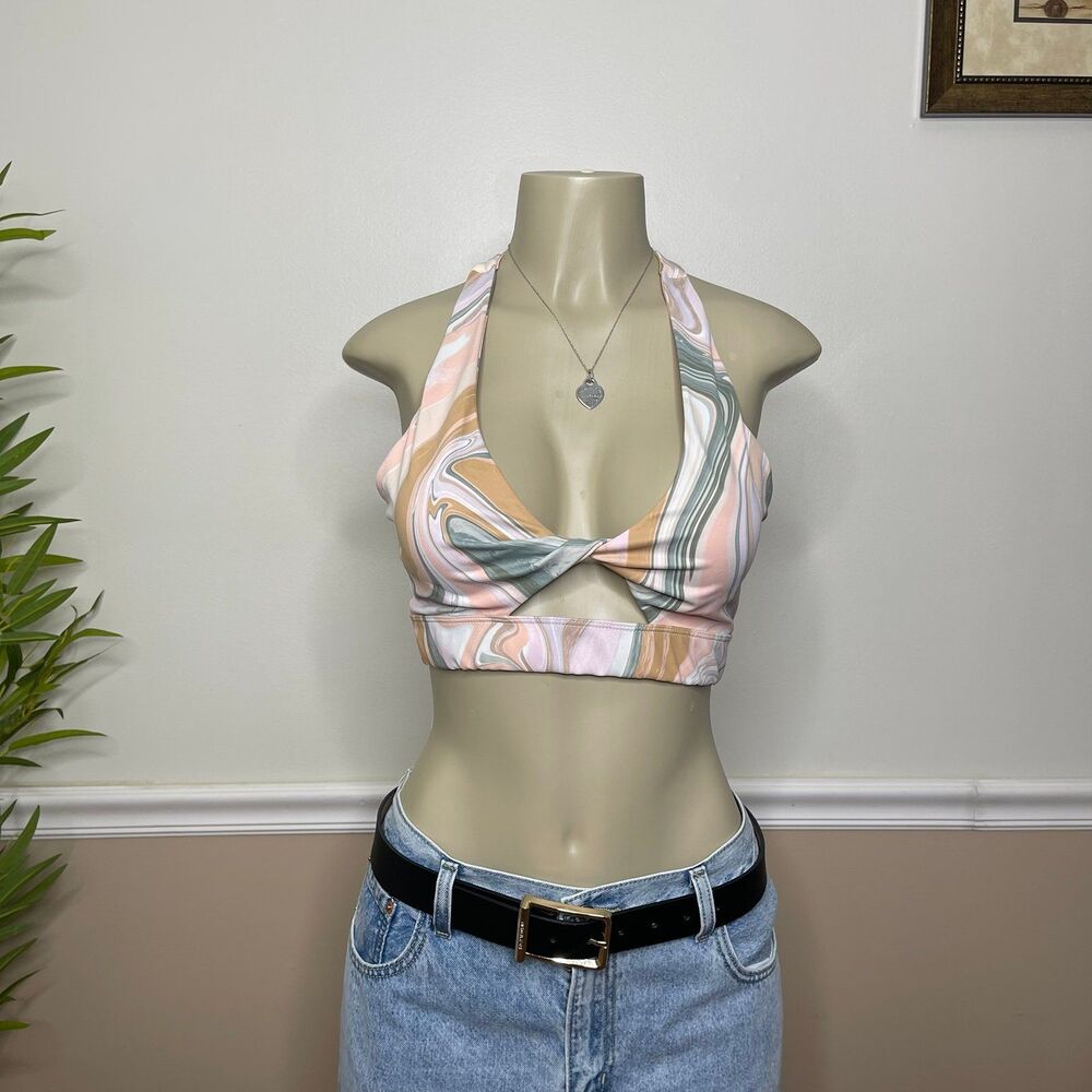 Beach Riot Marble Twist-Front Racerback Sports Bra - Picture 1 of 11